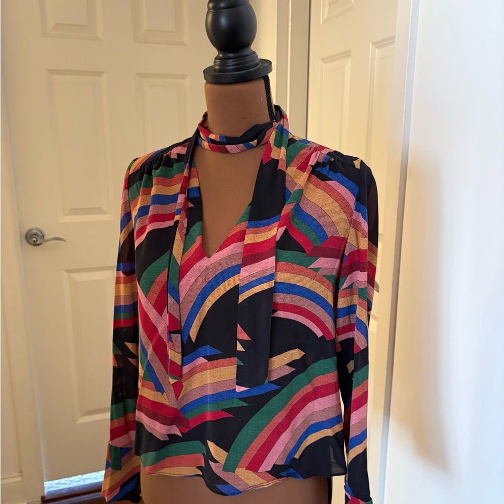 Alice + Olivia Colorful Graphic Tie Front Blouse